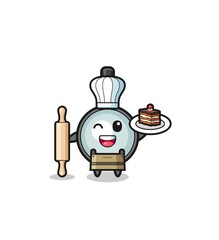 magnifying glass as pastry chef mascot hold rolling pin