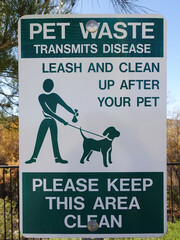 Pet waste trasmits disease clean up after pet sign