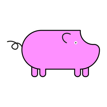 Cartoon pink pig icon. Animal sign. Art logo. Funny graphic. Creative character. Vector illustration. Stock image. 