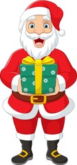 Cartoon santa claus holding a presents