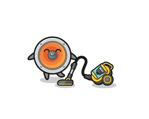 cute loudspeaker holding vacuum cleaner illustration