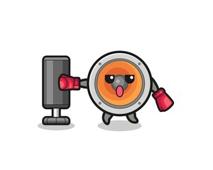 loudspeaker boxer cartoon doing training with punching bag
