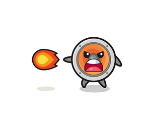 cute loudspeaker mascot is shooting fire power