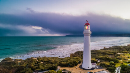 Fototapeta premium Drone shot of Aireys Inlet Lighthouse Victoria Australia