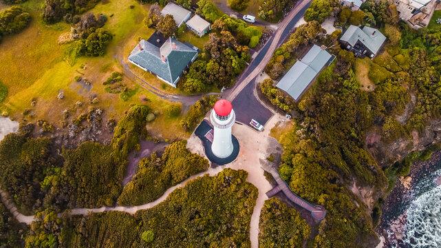 Drone shot of Aireys Inlet Lighthouse Victoria Australia