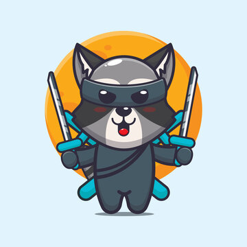 Cute raccoon ninja. Cute cartoon animal illustration. Cute cartoon animal illustration.