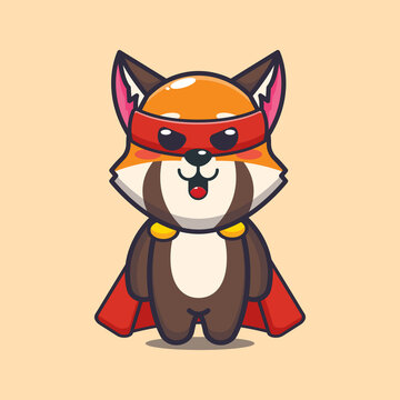 Cute super red panda. Cute cartoon animal illustration.