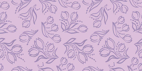 Summer Watercolor Floral Seamless Patterns with packaging and scrapbooking. colorful tulip gray branch and Flower on pink Background