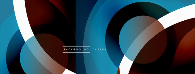 Abstract background with color geometric shapes. Beautiful minimal backdrop with round shapes circles and lines. Geometrical design. Vector illustration