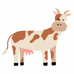 Vector illustration of cow isolated on white background. Hand-drawn cute cow. Farm animal.