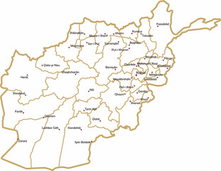 Vector white outline map of the Republic of Afghanistan. State with regional divisions and major cities.
