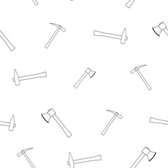 Pattern of hammer, axe with wooden handle in line style. On a white background. Tools for carpenters and carpenters. Flat vector illustration.