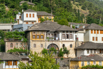 Fototapeta na wymiar Old ottoman houses in Gjirokaster, Albania close-up