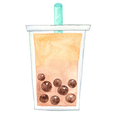 Abstract boba Taiwan milk tea watercolor for decoration on fashion beverage.