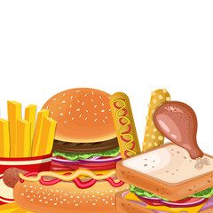 Fast food hamburger hot dog sausage sandwich and corn dog illustration concept vector