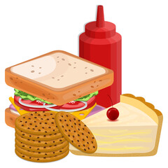 Sandwich with cheese and cookies cake concept illustration fast food