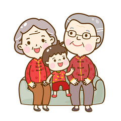 Fototapeta premium Cute Cartoon Chinese Family Vector.