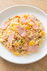 bacon ham fried rice on plate
