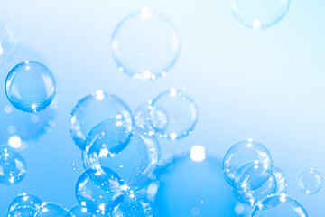 Beautiful Transparent Shiny Blue Soap Bubbles Background	
