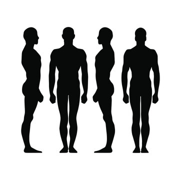 Solid silhouette of a man standing In front side from the back Outline