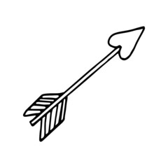 arrow hand drawn doodle. vector, scandinavian, nordic, minimalism. icon, sticker. cupid, love, weapon.