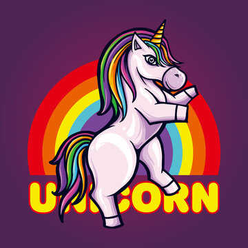 Cute unicorn pony rainbow Vector illustrations for your work Logo, mascot merchandise t-shirt, stickers and Label designs, poster, greeting cards advertising business company or brands.
