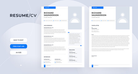Professional Resume and Cover Letter, Minimalist resume cv template