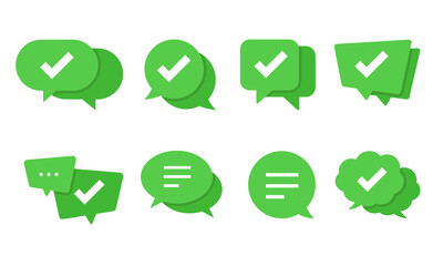 Vector illustration of chat bubble with check mark inside. Suitable for design element of approval status and completed agreement.