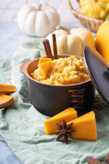 rice porridge with pumpkin cooked with vanilla and spices.