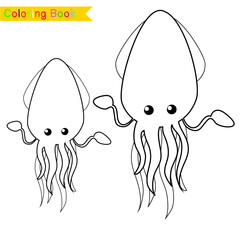 Coloring sea animals worksheet page. Educational printable coloring worksheet. Coloring game for preschool children. Black and white vector illustration. Motor skills education.