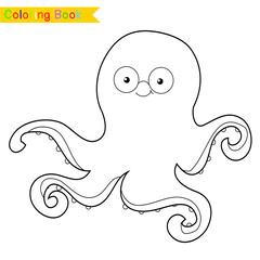 Coloring sea animals worksheet page. Educational printable coloring worksheet. Coloring game for preschool children. Black and white vector illustration. Motor skills education.
