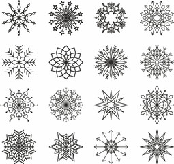 Obraz premium Vector set of silhouettes of snowflakes. Winter drawing. Snow shadow. 