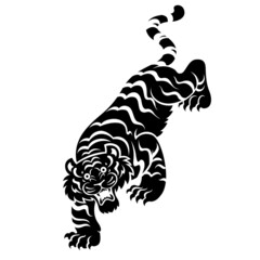 Fototapeta na wymiar black tiger graphic on white background, ancient chinese style.