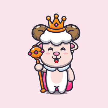 Cute sheep king. Cute cartoon animal illustration.