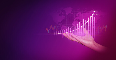 Businessman holding investment finance chart stock market business. Business analytics and...