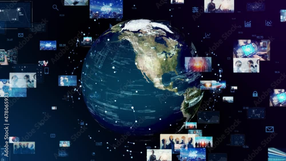 Aufkleber global communication network concept. video distribution. digital contents.