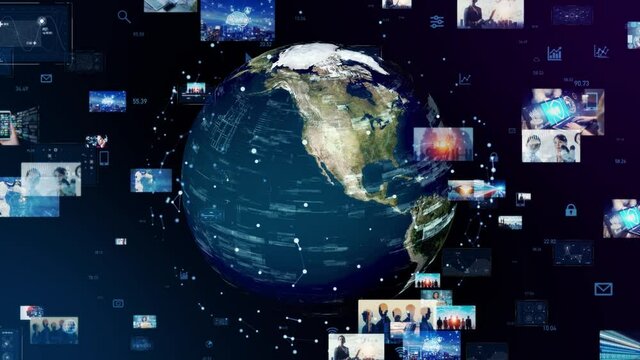 Global communication network concept.  Video distribution. Digital contents.