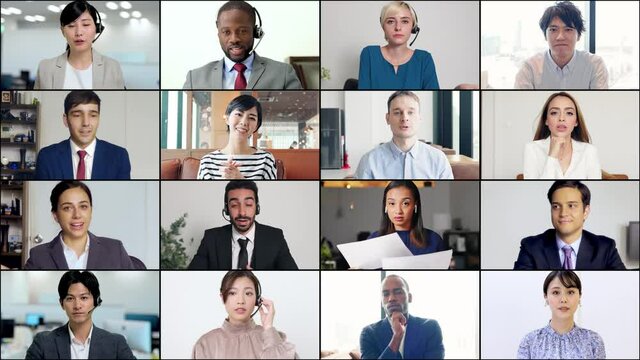 多国籍な人々のビデオ会議画面