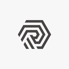 R monogram logo in hexagonal shape