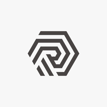 R monogram logo in hexagonal shape