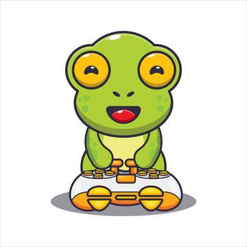 Cute frog gamer. Cute cartoon animal illustration.