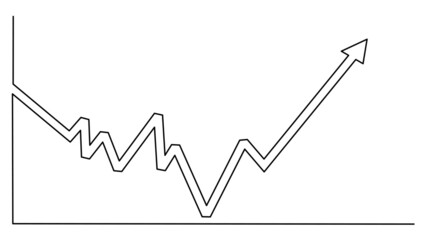 Draw a continuous line of the growth graph. Bull market concept.