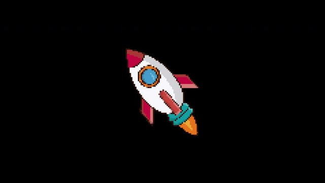 pixel rocket  Glitch icon animated.isolated on black background.digital glitch effect.4K video.cool effect