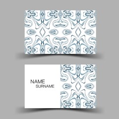 Minimal business card design. With inspiration from the abstract.  White and blue colour on the gray background. Vector illustration. 
