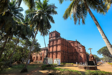 Exterior view of Basilica of Bom Jesus, completed in 1605, this Baroque Catholic church contains the tomb of Saint Francis Xavier in Old Goa, India. - obrazy, fototapety, plakaty