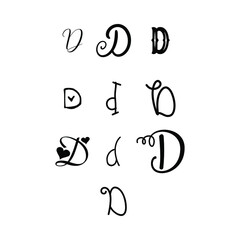 Alphabet -D Hand lettering drawing set of 10 cute Alphabets D. Decorative letter shape A.Calligraphy Alphabet D Sample Styles.