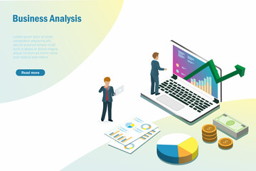 Business development team analysing growth graph marketing charts on computer and gadget devices. Business growth, profitability and sales revenue increased concept.