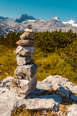 Beautiful alpine summer view at the famous Krippenstein summit next to the Dachstein mountains near Hallstatt, Upper Austria, Austria