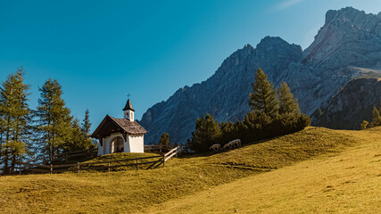 Beautiful alpine summer view with a chapel at the famous Marienbergbahn Biberwier, Tyrol, Austria