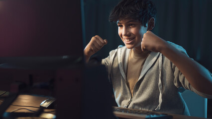 Happy teenager winning at video games © stokkete